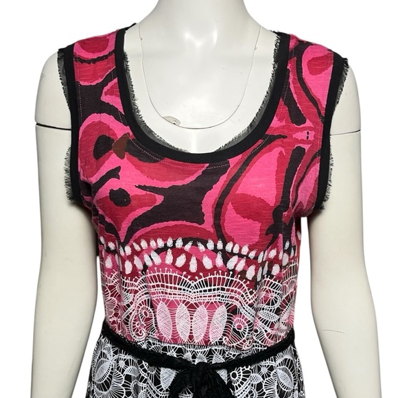 Desigual Atypical Chula Life Sleeveless Dress A-Line Pink Black Red Size Large - Picture 2 of 9